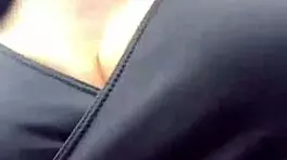 Stepmother with big boobs walks outside