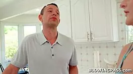 Blonde Teen Gives Random Visitor Intense Blowjob!