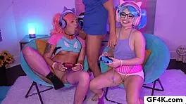 hot girlfriends play games then fuck in threesome outdoors