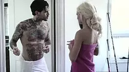 Shy Girl Rubs on Guy's Jerkoff and Sucks Him