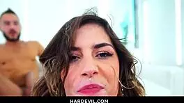 petite cute brunette chanel camryn teases two hard cocks