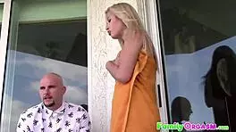 naughty girl gets corrupted in bikini on balcony