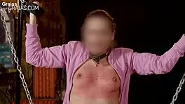 Cute submissive girl having her small 18+ tits tormented