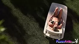 Bombastic natural teen Sky Wonderland strips and sunbathes outdoors