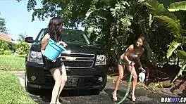 horny cougars at car wash seduce young