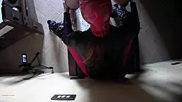 Laura in heels and leather boots gives rough blowjob and creampie