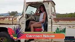 Petite Portuguese milf carmen nikole gives a sensual outdoor striptease