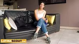 Curvy Colombian teen blows big cock at bikini casting