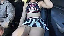 cute teen cheerleader gets finger fucked by mature man in car ride