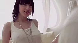 18-year-old brunette lets her lover pour cum deep into her ass