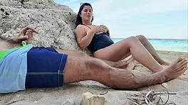 on this public beach, that horny curvy woman is so tempting
