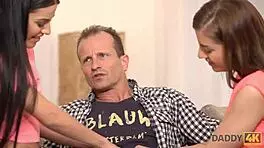 Daddy4k Old And Young 18+ Threesome Of Stepdad And Two Lovely Girls