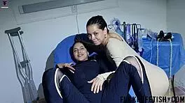 Latina lesbians Yessica Bunny and Helen Star engage in ass licking and tit sucking