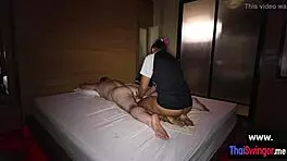 Big tits asian teen on massage, sucking oiled big cock