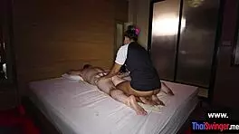 Big tits asian teen on massage, sucking oiled big cock