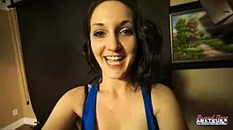 Skinny Brunette Cutie Ryann Sucks And Strokes Hard Dick To Swallow Cum
