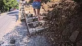 Hey, this eighteen teen is wetting her wet pussy outdoors in public sport toilet fetish feet 😏💦