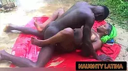 Outdoor hot river sex, he fucks so hard with bbc black dick