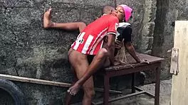 newly married couple slutting out in backyard