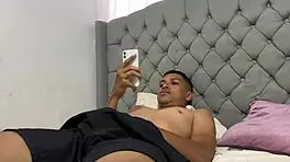 Latina teen catches stepbrother masturbating with her photo