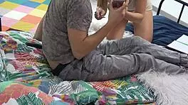 Young Woman Seduces Older Man In Kitchen