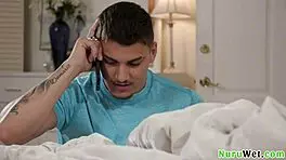 petite blonde teen prepares client for nuru massage craving his huge hard cock