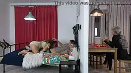 Young Woman Seduces Older Man In Kitchen