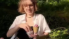 Fed a young 18+ nympho ice cream and dick in public outdoor fun