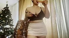 Dildo between big natural boobs for sexy blonde