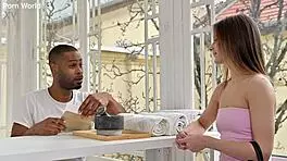 Petite brunette Miami takes a hard BBC DP pounding during four-hand massage!