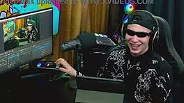 blonde bends over podcast table as tiny panties reveal her soaked pussy