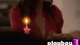 perverted friend passionately kisses blonde's amazing big boobs