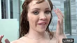 Flexible slut bends over for deep doggystyle cum shower