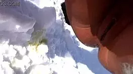 on ski trip blonde cutie strips naked and pees in fresh snow