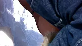 on ski trip blonde cutie strips naked and pees in fresh snow