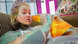 Fucking my ass with XL dildo in fishnets!