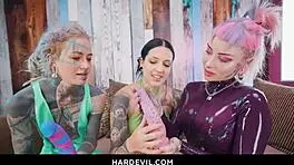 Tattooed Lesbians Anuskatzz Morea Black Kellie Panther Gape in Anal Threesome