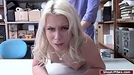blonde shoplifter trembles sucking deep to escape cops