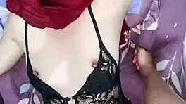 hijab girl wildly horny as vibrator and cock fill her tight hole