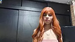 redhead laura strips naked for stranger in room bent over doggystyle