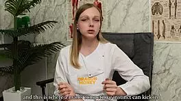 Blonde petite beauty teaches cunnilingus licking pussy outdoor roleplay tease