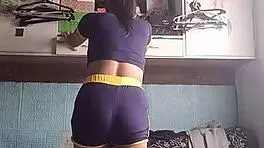 petite asian babe's sexy workout in tight shorts