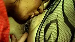 Cute teen babe fingers mature lady in stockings