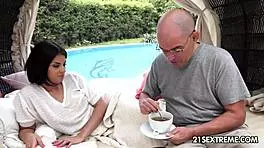 coco de mal hooks up with older guys for hardcore pussy licking and fingering outdoors