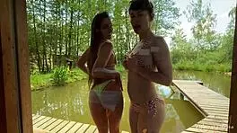 a steamy sauna threesome with wet hungarian milfs licking and riding 🍑🔥