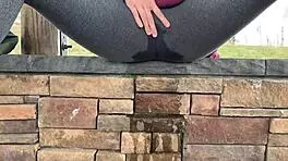 leggings soaked as teen girl unleashes hot outdoor pee stream