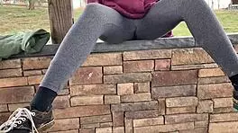 leggings soaked as teen girl unleashes hot outdoor pee stream
