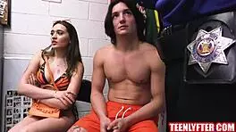 Shoplifters endure rough group fucking punishment in garage