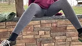 leggings soaked as teen girl unleashes hot outdoor pee stream