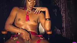 ebony milf poses sexy lingerie rips to naked petite body